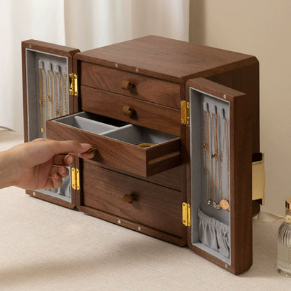 Walnut Wood Veneer Jewelry Box with Drawers SKU 21111