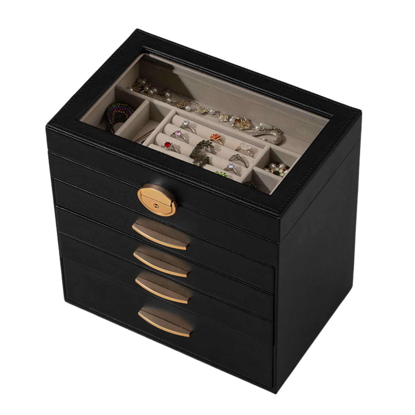 Large Leather Jewelry Box with Lock and Drawers SKU 21101