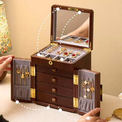 Wooden Jewelry Box Organizer with Mirror and Lock SKU 21160