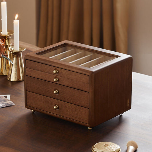 Wooden Jewelry Box with Drawers and Glass Lid SKU 21126