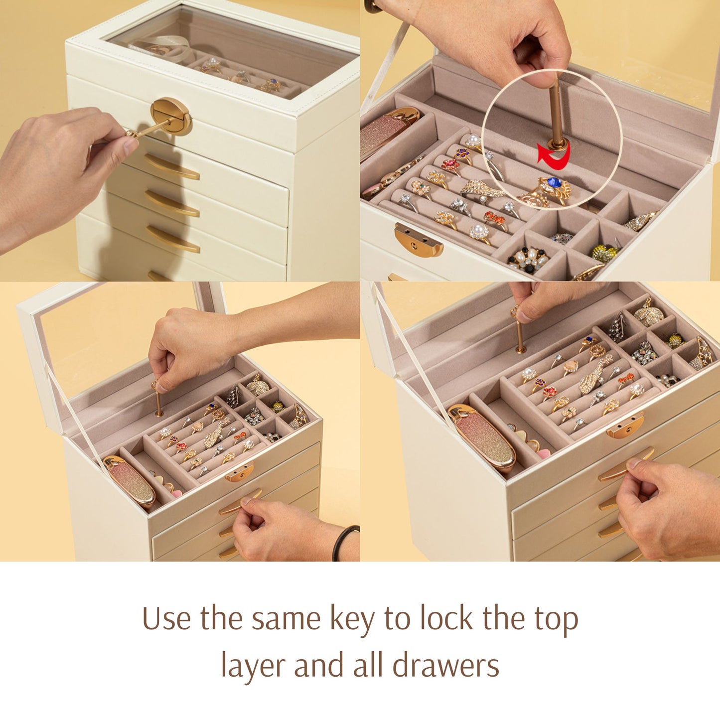 Large Leather Jewelry Box with Lock and Drawers SKU 21101