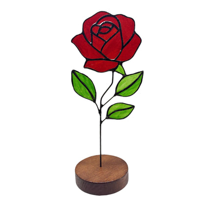 Stained Glass Flower Desk Ornament with Wooden Stand SKU 10037