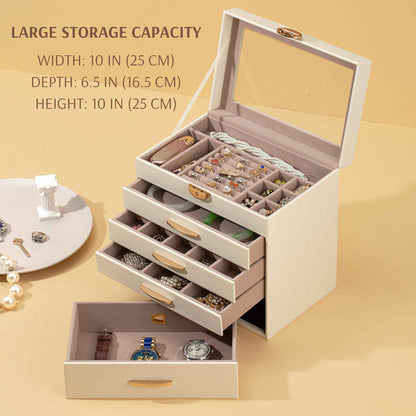 Large Leather Jewelry Box with Lock and Drawers SKU 21101