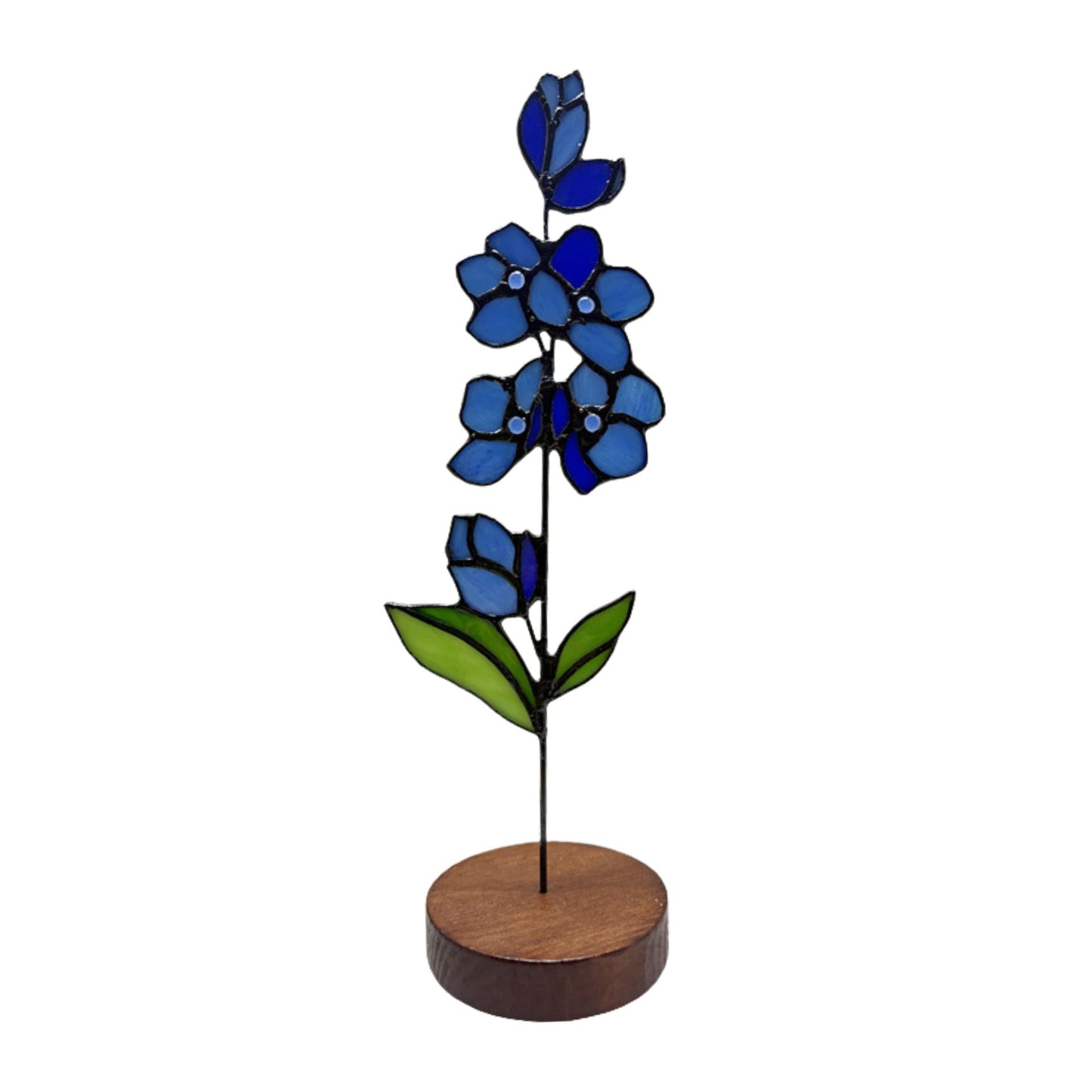 Stained Glass Flower Desk Ornament with Wooden Stand SKU 10037