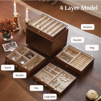 Wooden Jewelry Box with Drawers and Glass Lid SKU 21126