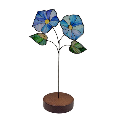 Stained Glass Flower Desk Ornament with Wooden Stand SKU 10037