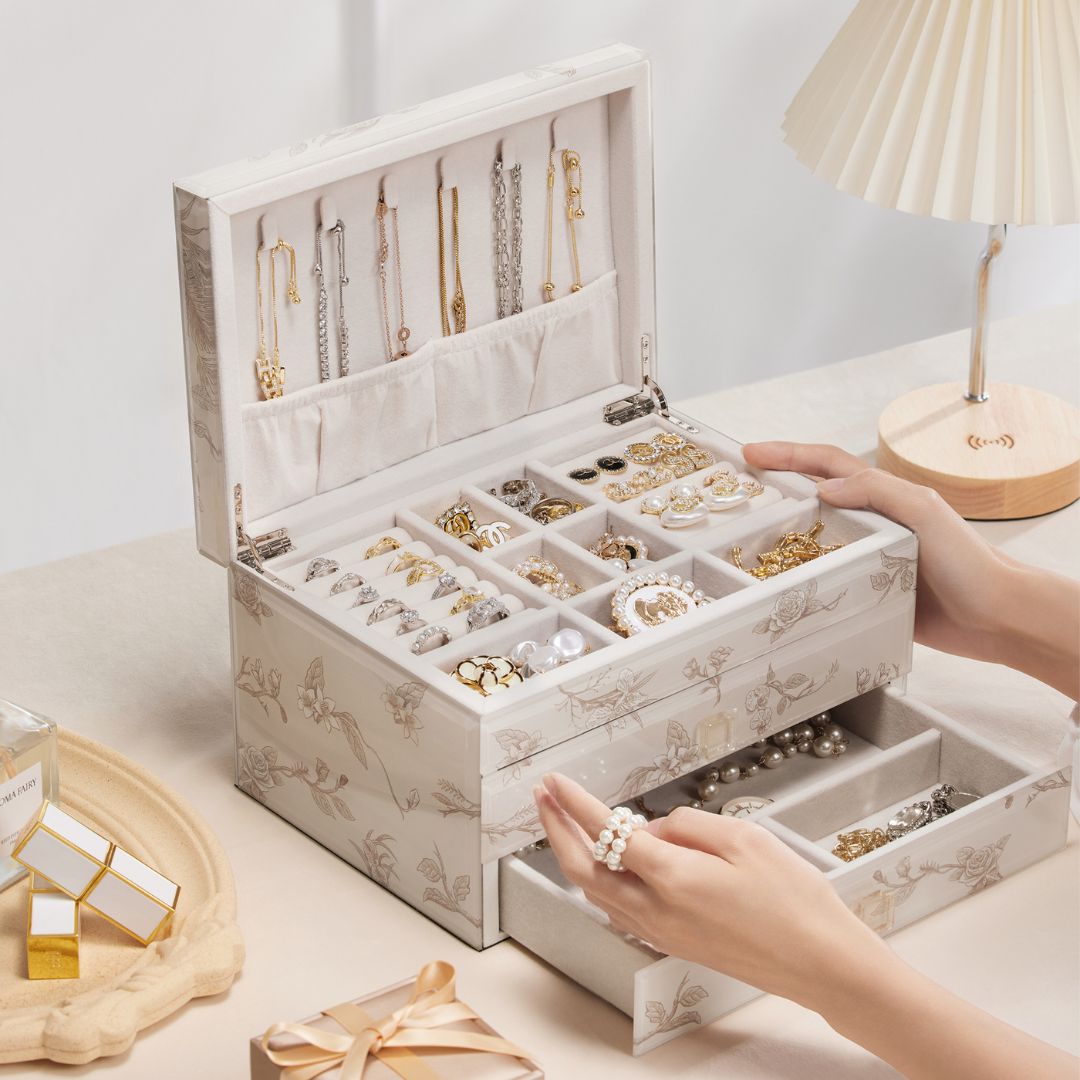 Jewelry Box Organizer with Drawers and Glass Surface SKU 21161