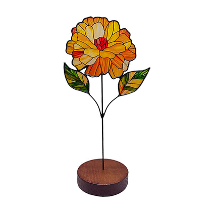 Stained Glass Flower Desk Ornament with Wooden Stand SKU 10037