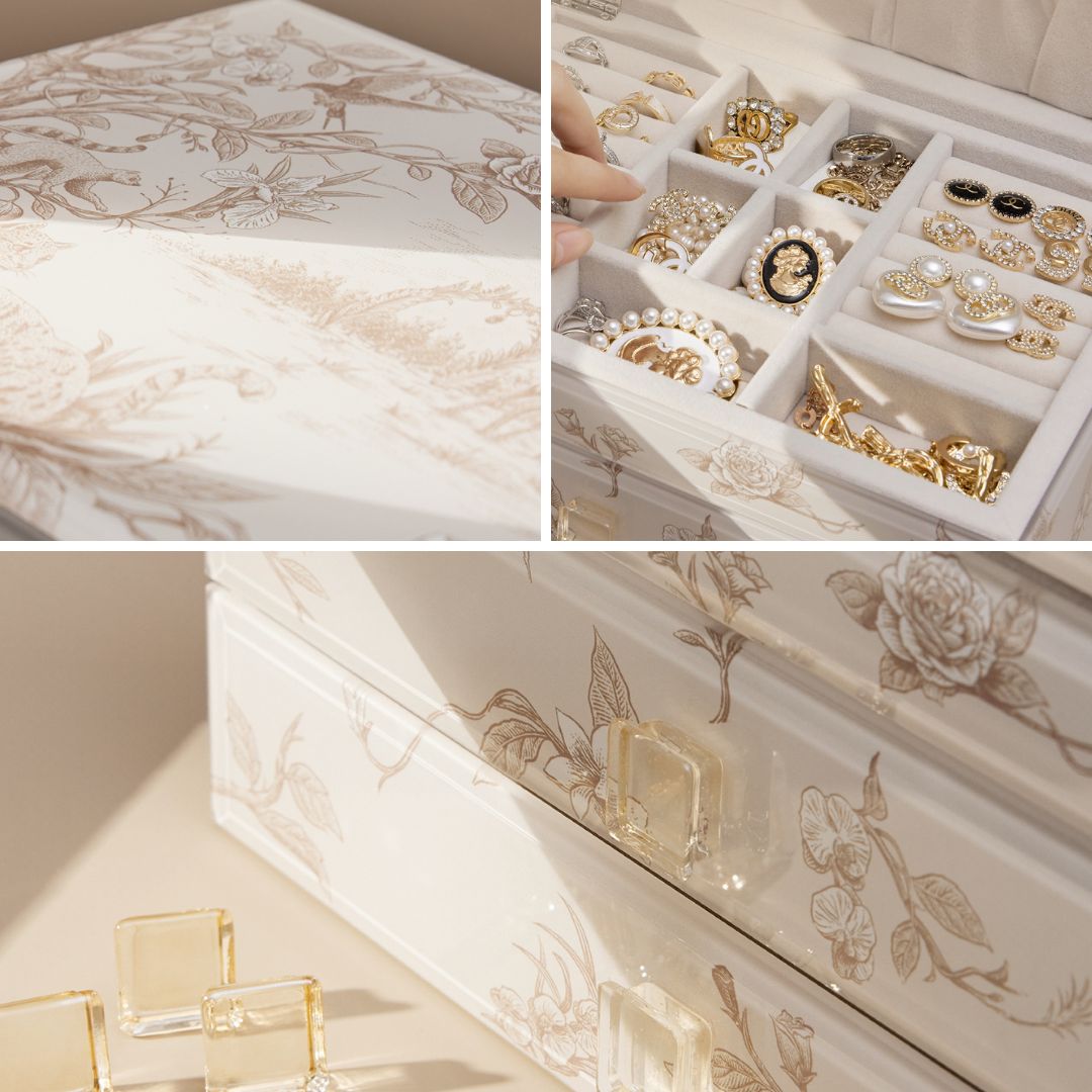 Jewelry Box Organizer with Drawers and Glass Surface SKU 21161
