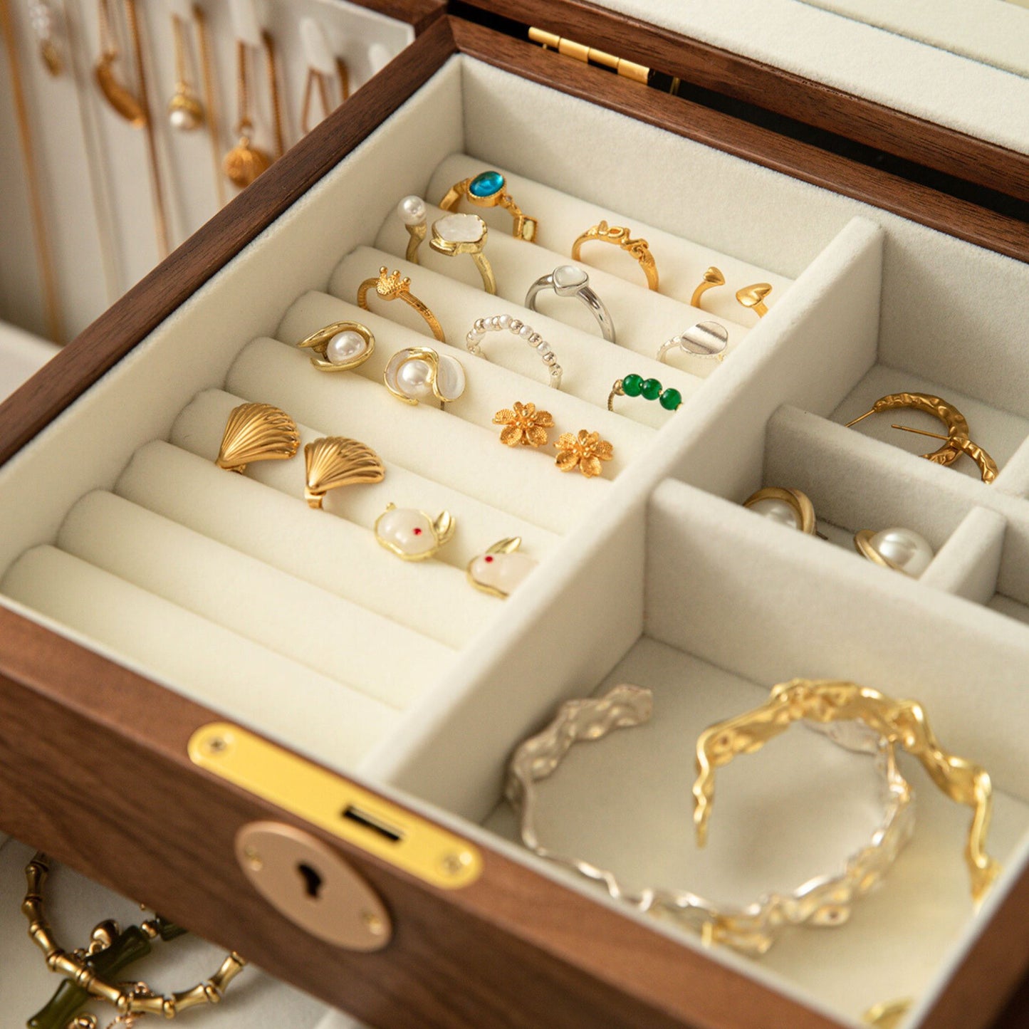 Wooden Jewelry Box with Drawers and Mirror SKU 21142