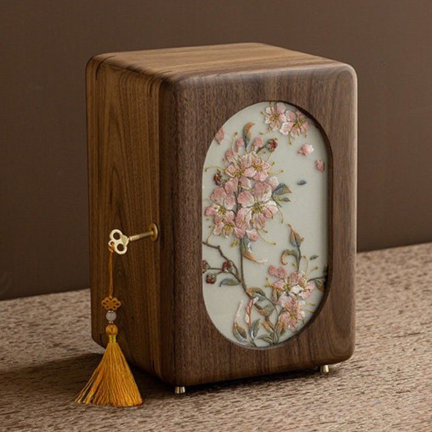 Solid Walnut Jewelry Box with Embroidery SKU 21192