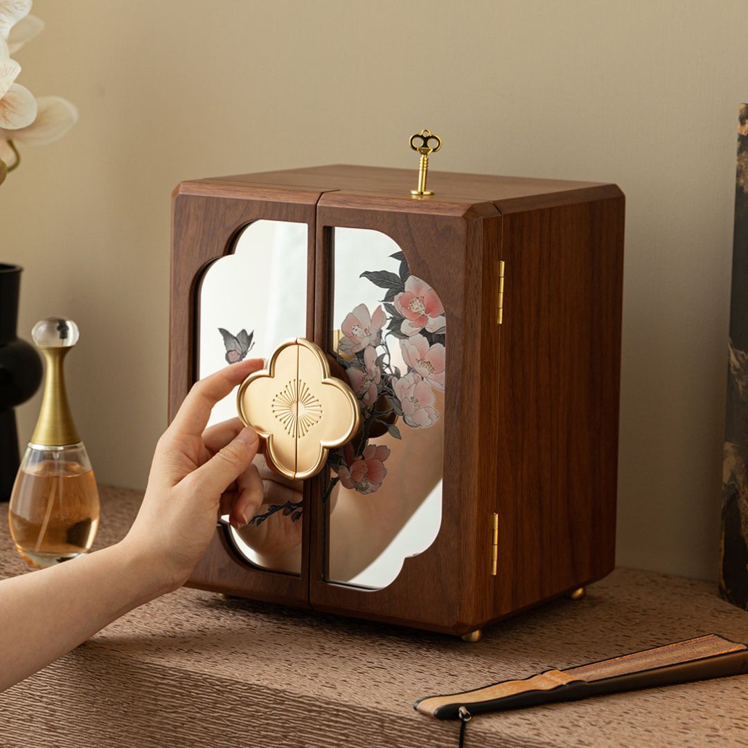 Cabinet Style Wooden Jewelry Box with Lock SKU 21137