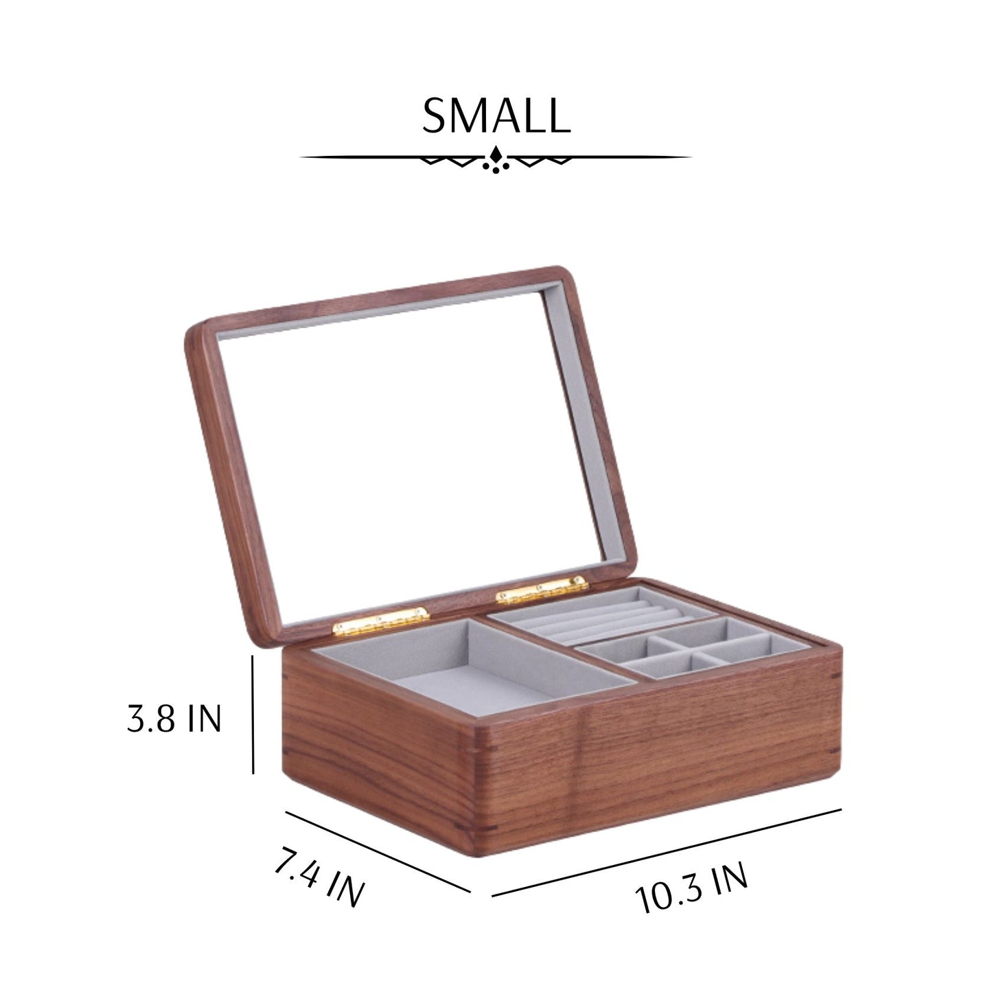 Solid Walnut Wood Jewelry Box with Glass Lid SKU 21135