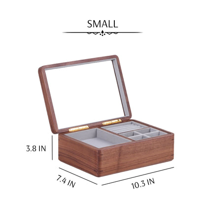 Solid Walnut Wood Jewelry Box with Glass Lid SKU 21135