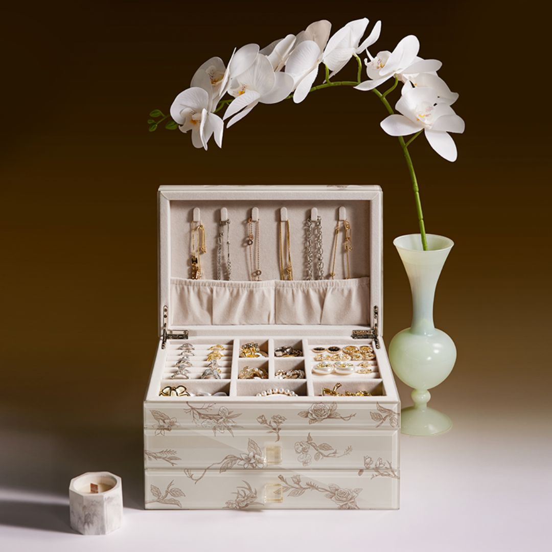 Jewelry Box Organizer with Drawers and Glass Surface SKU 21161