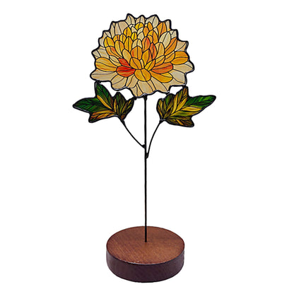 Stained Glass Flower Desk Ornament with Wooden Stand SKU 10037