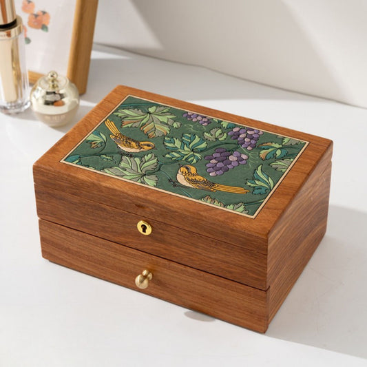 Solid Wood Jewelry Box with Hand-Painted Artwork SKU 21185