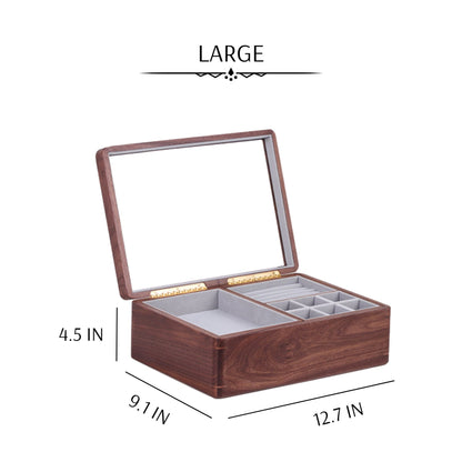 Solid Walnut Wood Jewelry Box with Glass Lid SKU 21135