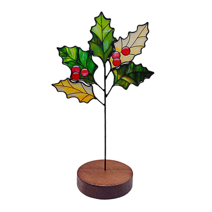 Stained Glass Flower Desk Ornament with Wooden Stand SKU 10037