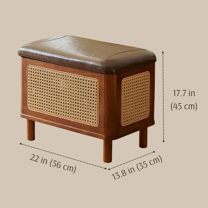 Wooden Upholstered Storage Ottoman Footstool with PE Wicker Sides SKU 52017