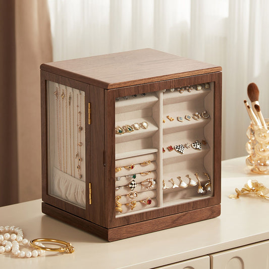 Rotatable Wooden Jewelry Box Organizer with Drawers SKU 21156