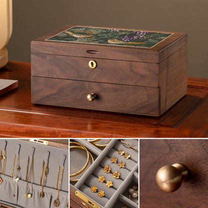 Solid Wood Jewelry Box with Hand-Painted Artwork SKU 21185