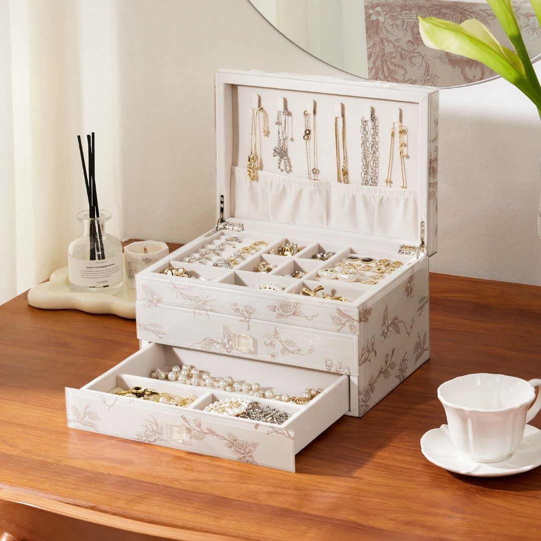 Jewelry Box Organizer with Drawers and Glass Surface SKU 21161