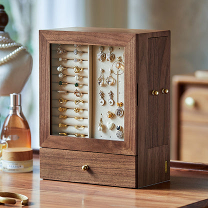 Walnut Wood Jewelry Box with Vertical Storage SKU 21127