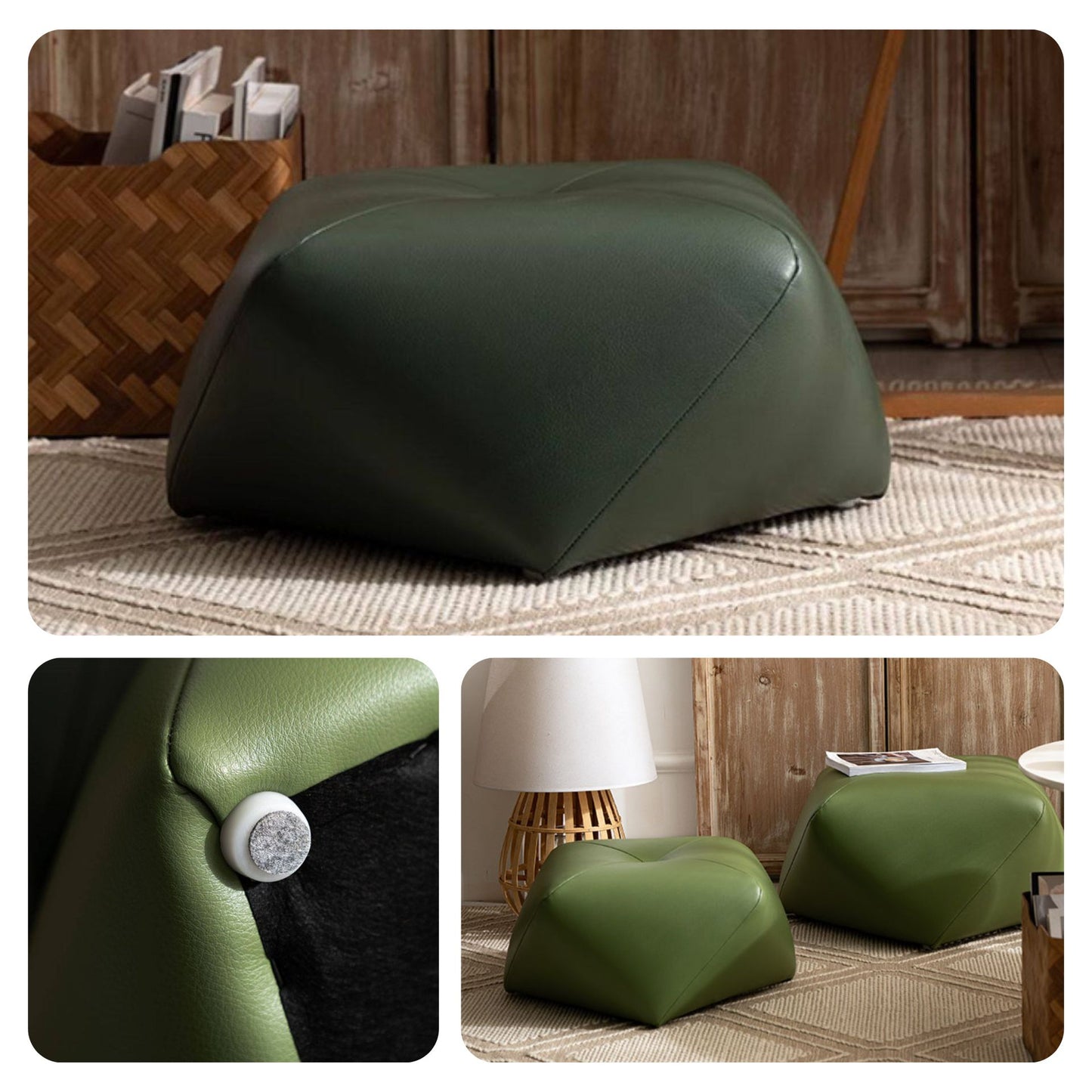 Small Leather Upholstered Ottoman Pouf SKU 52004