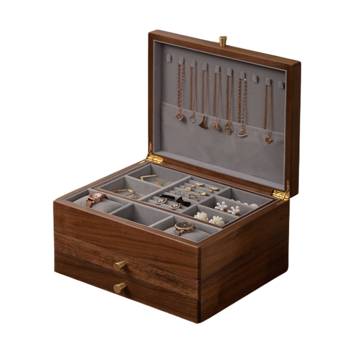 Solid Walnut Wood Jewelry Box with Drawers SKU 21136