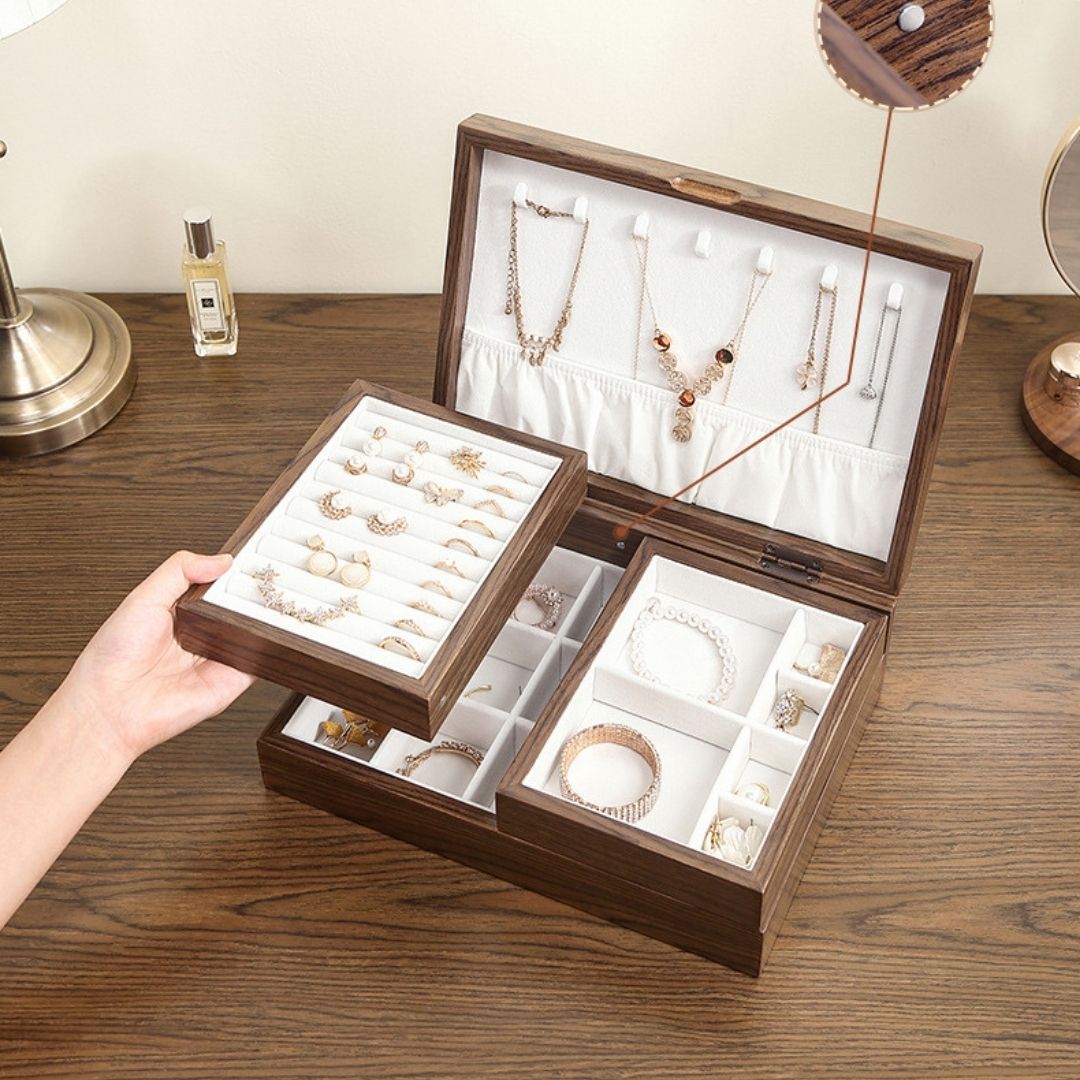 Two Layer Wooden Jewelry Box for Women SKU 21089