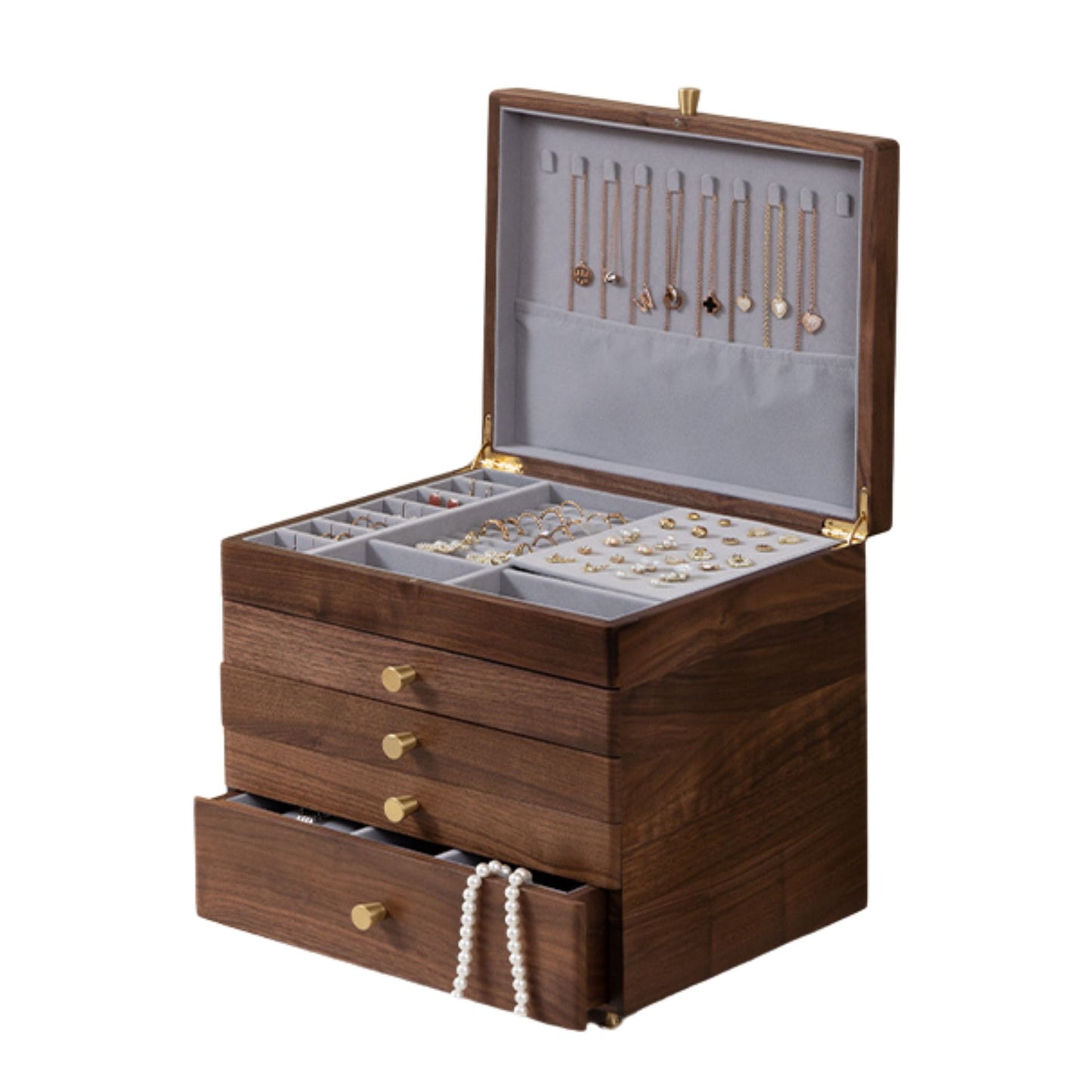 Solid Walnut Wood Jewelry Box with Drawers SKU 21136