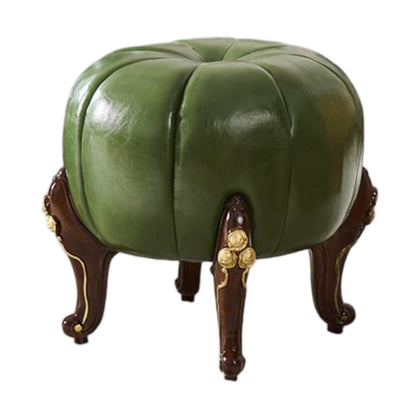 Solid Wood Leather Upholstered Ottoman Stool SKU 52005