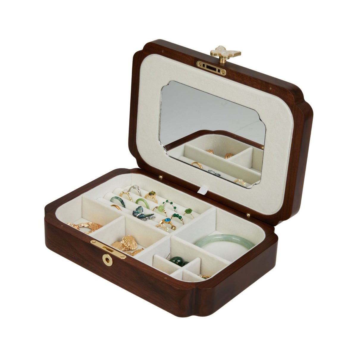 Solid Walnut Jewelry Box with Mother-of-Pearl Inlay SKU 21195