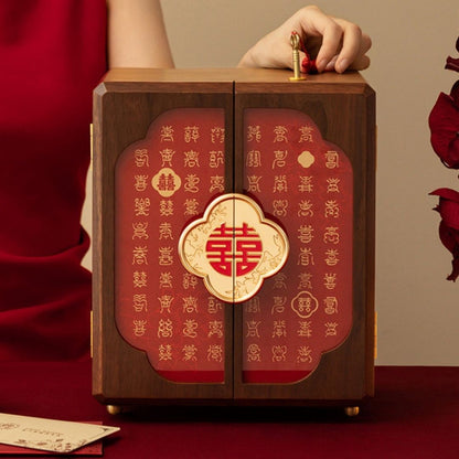 Wooden Jewelry Box with Drawers and Lock for Wedding SKU 21162