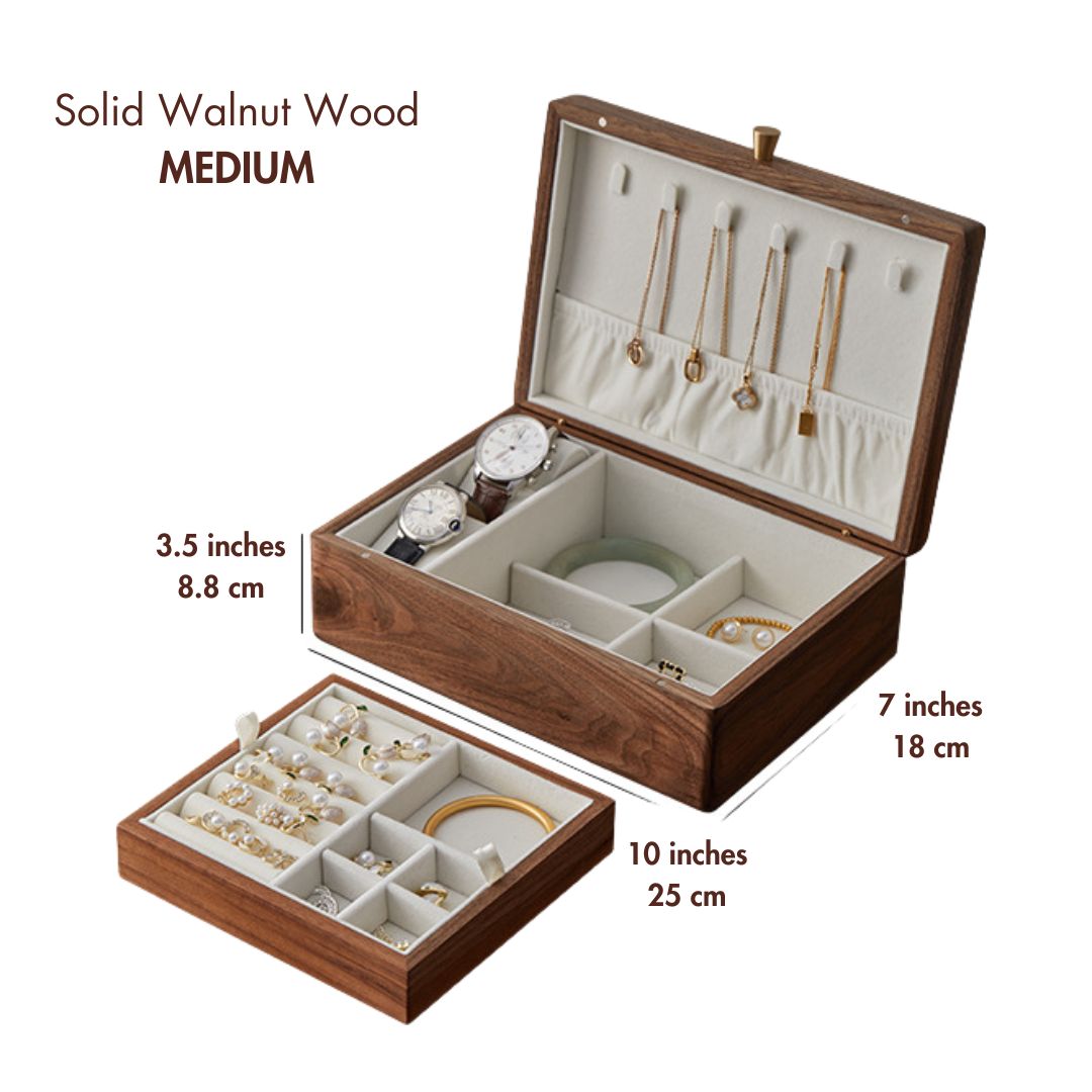 Solid Walnut Wood Jewelry Box for Women SKU 21063