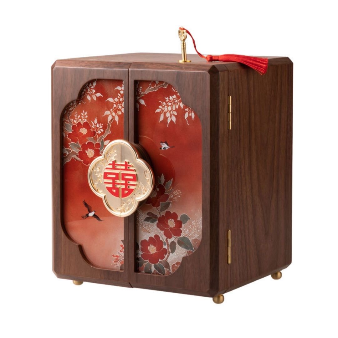 Wooden Jewelry Box with Drawers and Lock for Wedding SKU 21162