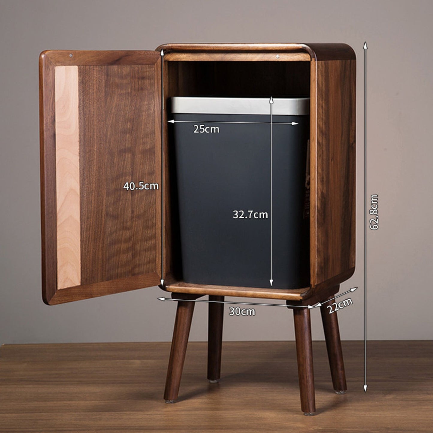 Solid Walnut Wooden Decorative Trash Bin SKU 52002