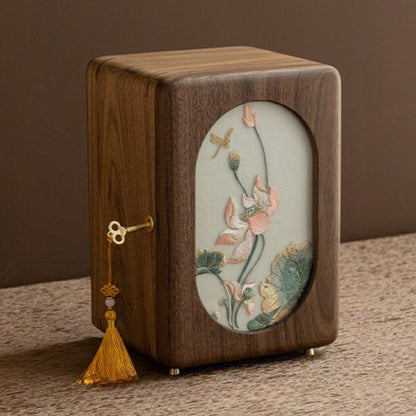 Solid Walnut Jewelry Box with Embroidery SKU 21192