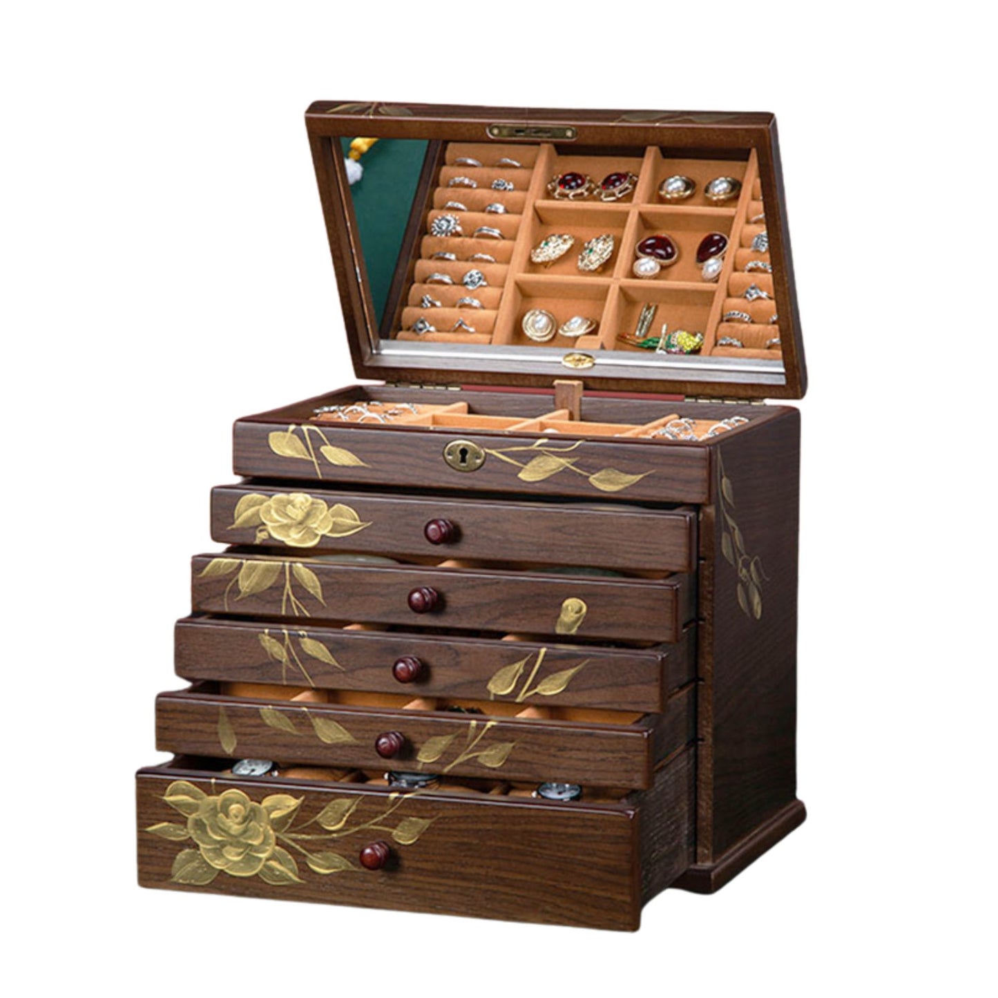 Wooden Jewelry Box with Hand Painted Decoration SKU 21143