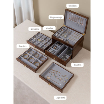 Solid Walnut Wood Jewelry Box with Drawers SKU 21136