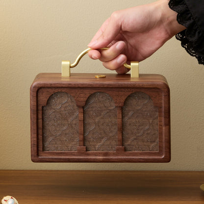 Solid Walnut Jewelry Box with Lock and Carrying Handle SKU 21186