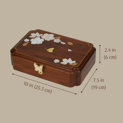 Solid Walnut Jewelry Box with Mother-of-Pearl Inlay SKU 21195