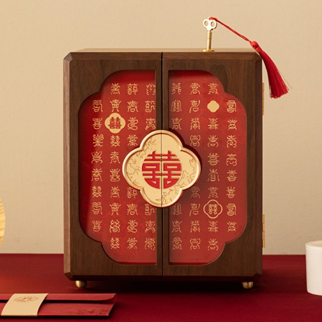 Wooden Jewelry Box with Drawers and Lock for Wedding SKU 21162