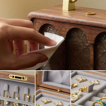 Solid Walnut Jewelry Box with Lock and Carrying Handle SKU 21186