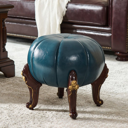 Solid Wood Leather Upholstered Ottoman Stool SKU 52005