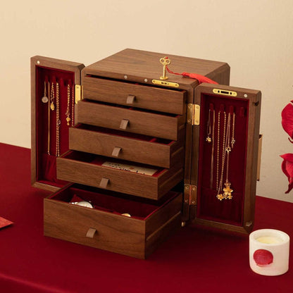 Wooden Jewelry Box with Drawers and Lock for Wedding SKU 21162