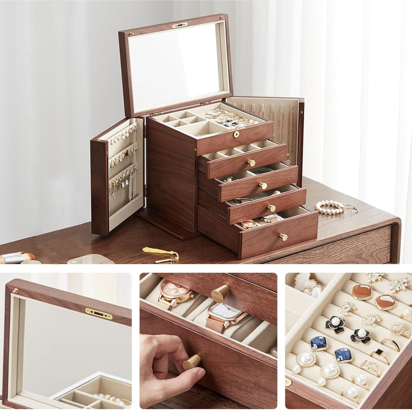 Large 5 Layer Jewelry Box in Walnut Veneer SKU 21106