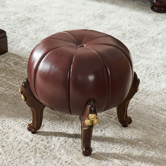 Solid Wood Leather Upholstered Ottoman Stool SKU 52005
