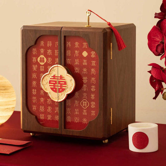 Wooden Jewelry Box with Drawers and Lock for Wedding SKU 21162
